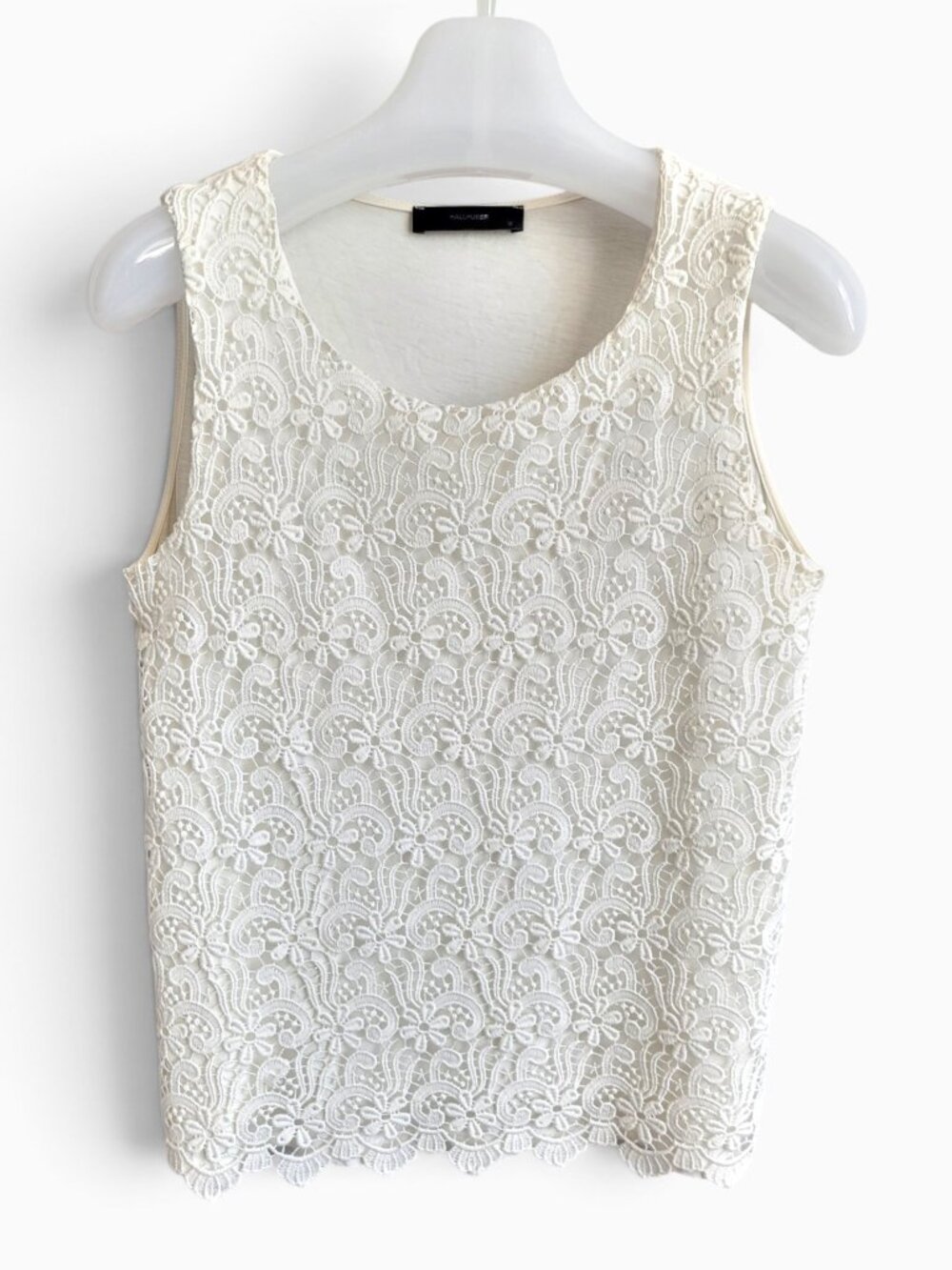 Hallhuber M Ivory Floral Lace Sleeveless Top Scallop Hem Romantic